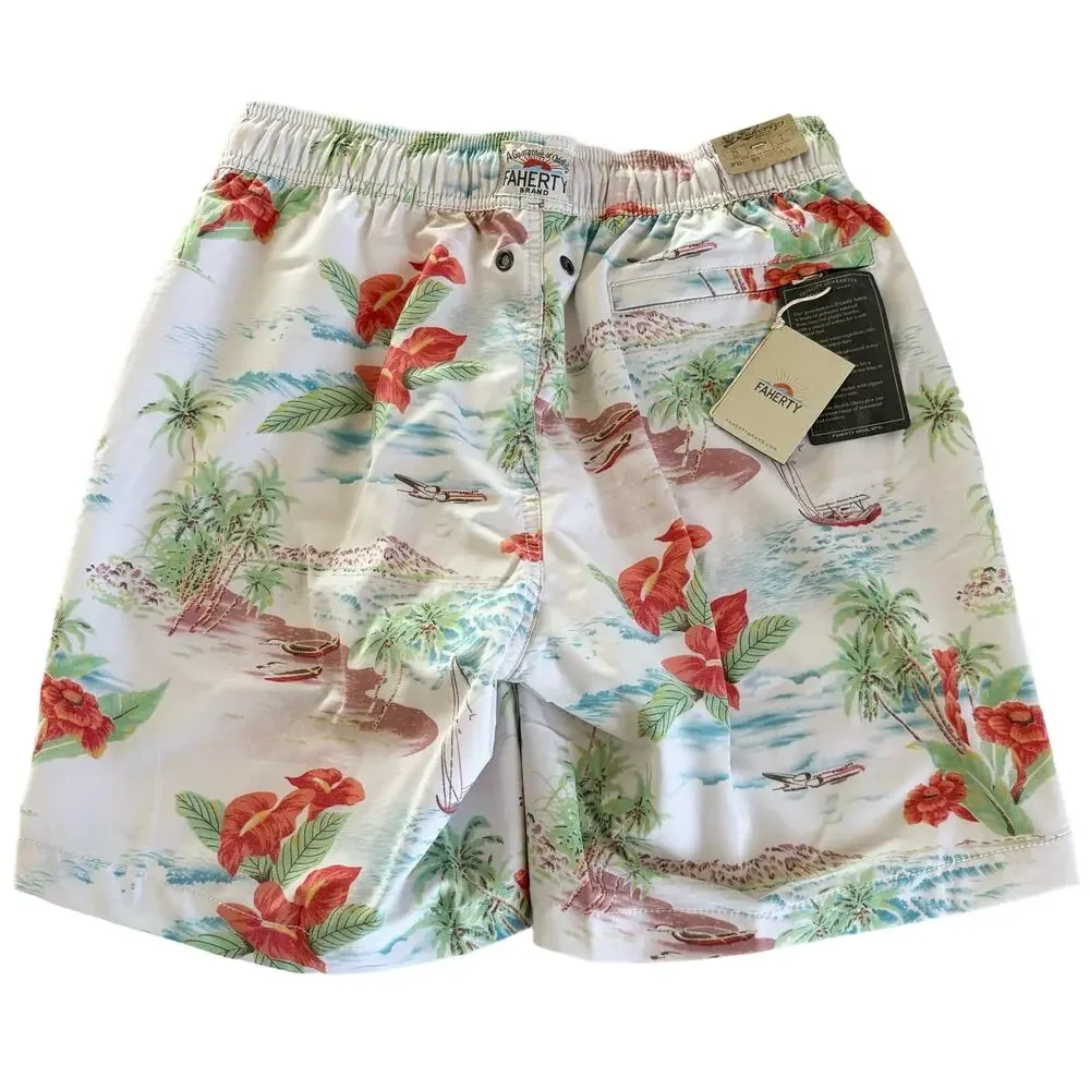 Faherty Beacon Tropical Print Swim Trunks Mens Shorts Size Small NWT